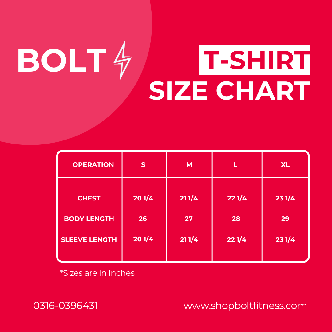 Bolt T-Shirt Size Chart