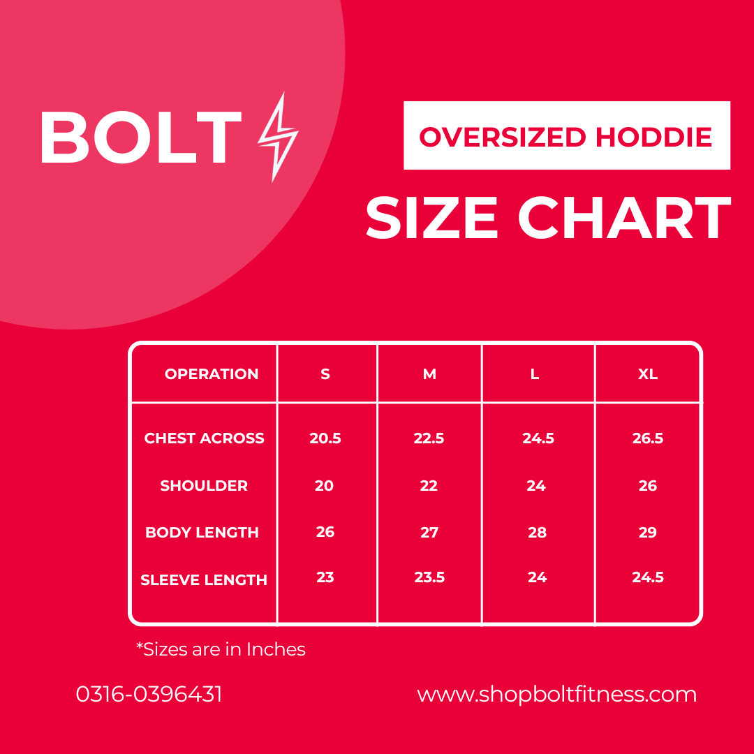 Bolt Oversized Hoddie Size Chart